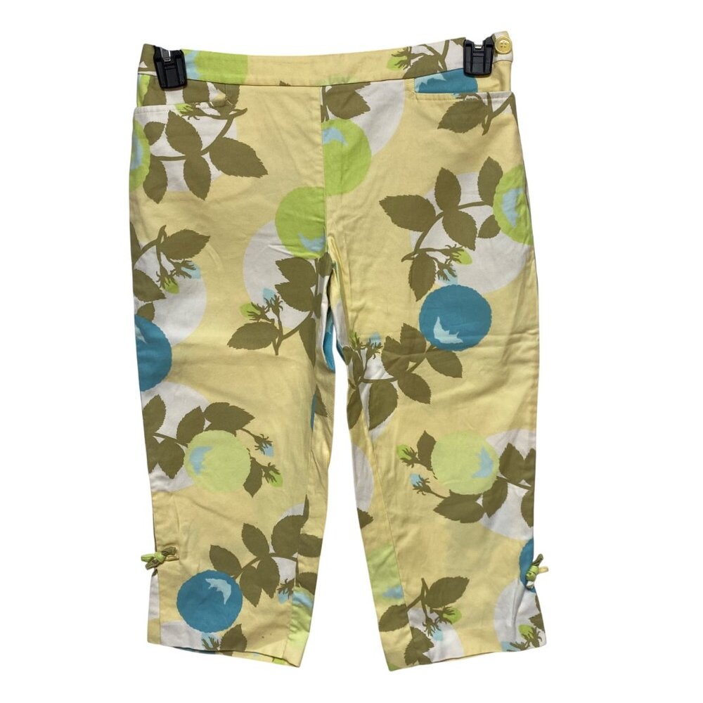 Ann Taylor Loft Stretch Capri Pants Yellow Floral Print Cotton Blend 4P‎
